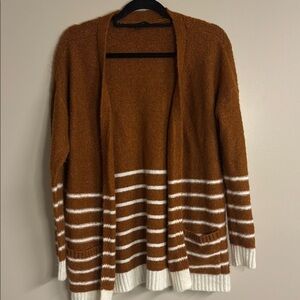 Signature Studio Brown and White Cardigan Sweater